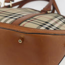 BURBERRY Nova Check Hand Bag PVC 2way Beige Gold Auth fm4955-17