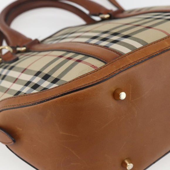 BURBERRY Nova Check Hand Bag PVC 2way Beige Gold Auth fm4955
