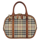 BURBERRY Nova Check Hand Bag PVC 2way Beige Gold Auth fm4955-13