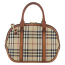 BURBERRY Nova Check Hand Bag PVC 2way Beige Gold Auth fm4955-2