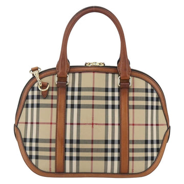 BURBERRY Nova Check Hand Bag PVC 2way Beige Gold Auth fm4955 - 0