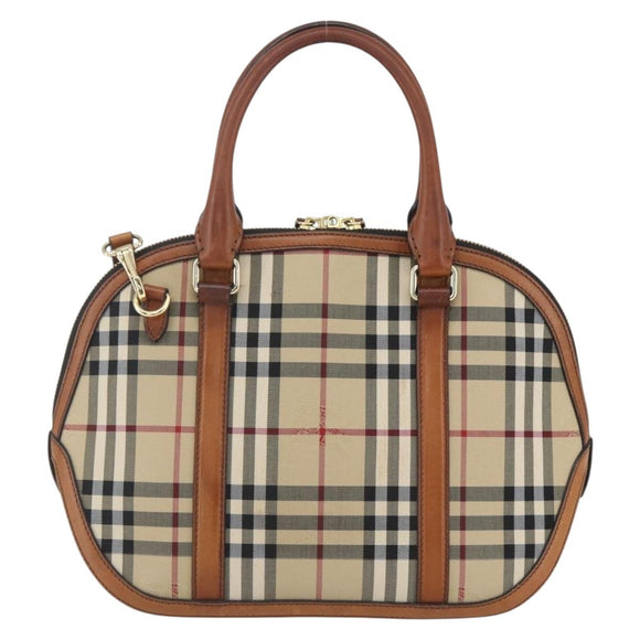 BURBERRY Nova Check Hand Bag PVC 2way Beige Gold Auth fm4955