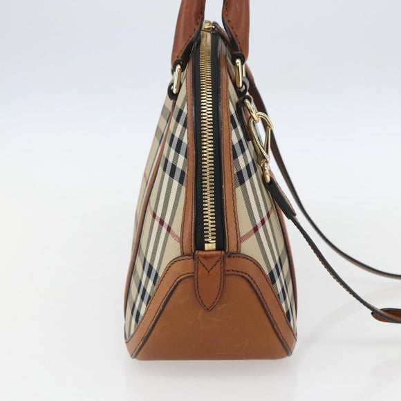 BURBERRY Nova Check Hand Bag PVC 2way Beige Gold Auth fm4955
