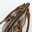 BURBERRY Nova Check Hand Bag PVC 2way Beige Gold Auth fm4955-6