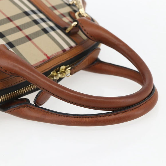 BURBERRY Nova Check Hand Bag PVC 2way Beige Gold Auth fm4955
