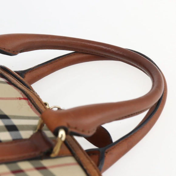 BURBERRY Nova Check Hand Bag PVC 2way Beige Gold Auth fm4955