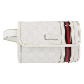 GUCCI GG Supreme Sherry Line Waist bag PVC White Gold 152597 Auth fm4959
