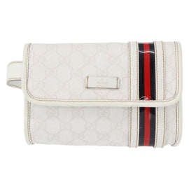 GUCCI GG Supreme Sherry Line Waist bag PVC White Gold 152597 Auth fm4959 - 0