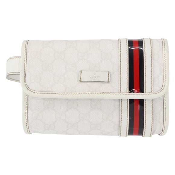 GUCCI GG Supreme Sherry Line Gürteltasche PVC Weiß Gold 152597 Original fm4959