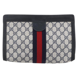 GUCCI GG Supreme Sherry Line Clutch Bag PVC Red Navy 84 014 2125 28 Auth fm4960 - 0