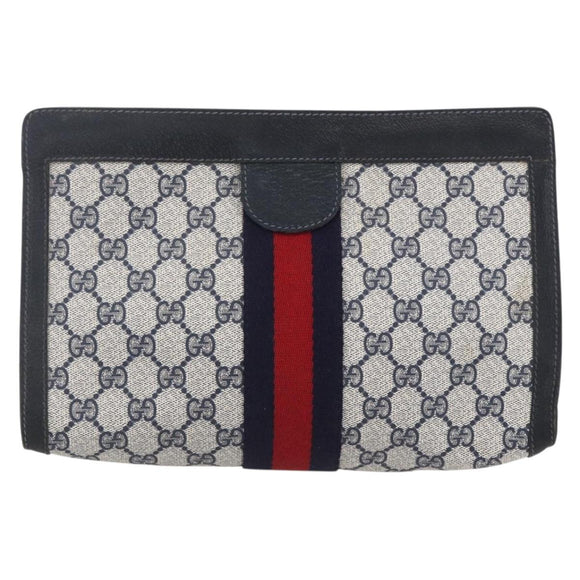 GUCCI GG Supreme Sherry Line Clutch Bag PVC Red Navy 84 014 2125 28 Auth fm4960