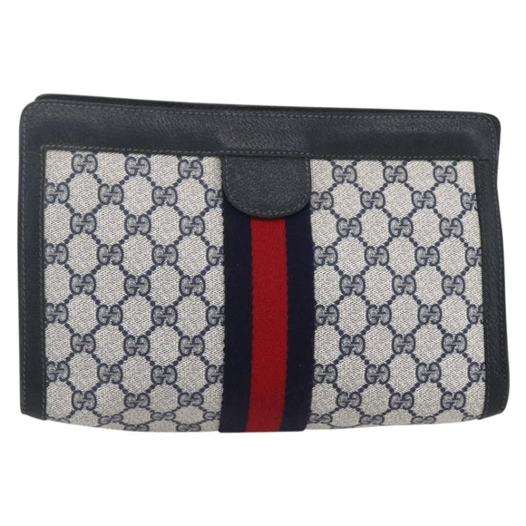 GUCCI GG Supreme Sherry Line Clutch Bag PVC Red Navy 84 014 2125 28 Auth fm4960