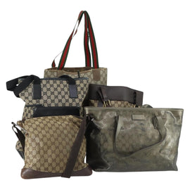 GUCCI GG Canvas Web Sherry Line Shoulder Bag 5 Set Beige Red Auth fm4976