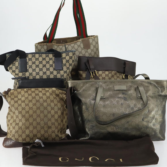 GUCCI GG Canvas Web Sherry Line Shoulder Bag 5 Set Beige Red Auth fm4976