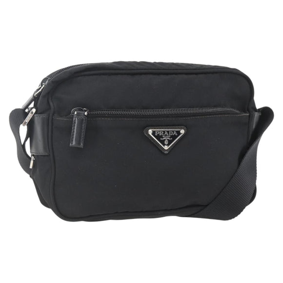 PRADA Shoulder Bag Nylon Black Silver Auth fm4979