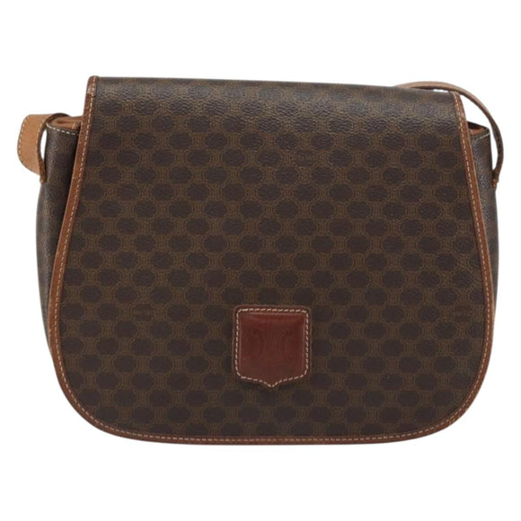 CELINE Macadam Canvas Shoulder Bag PVC Leather Brown Gold Auth fm4980