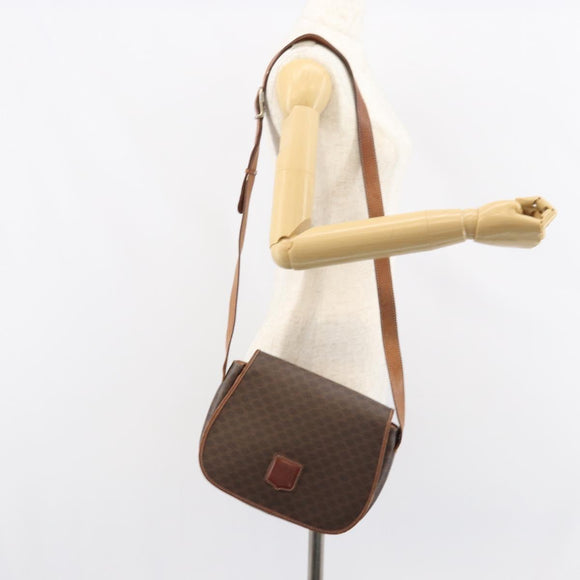 CELINE Macadam Canvas Shoulder Bag PVC Leather Brown Gold Auth fm4980