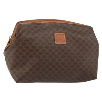 CELINE Macadam Canvas Pouch PVC Leather Brown Gold Auth fm4982