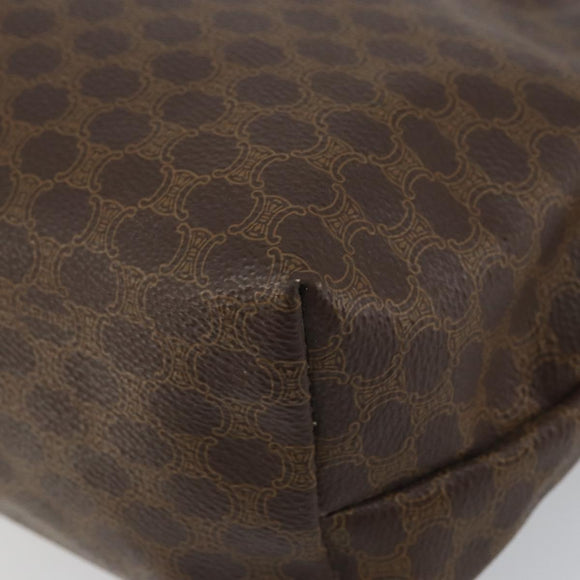 CELINE Macadam Canvas Pouch PVC Leather Brown Gold Auth fm4982