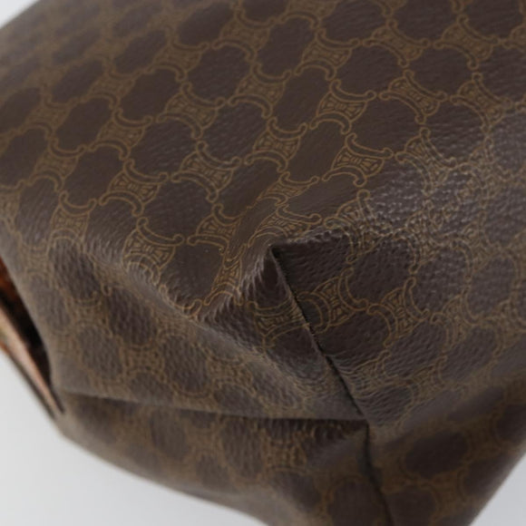 CELINE Macadam Canvas Pouch PVC Leather Brown Gold Auth fm4982