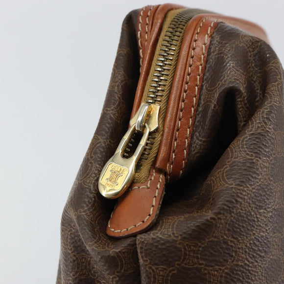 CELINE Macadam Canvas Pouch PVC Leather Brown Gold Auth fm4982