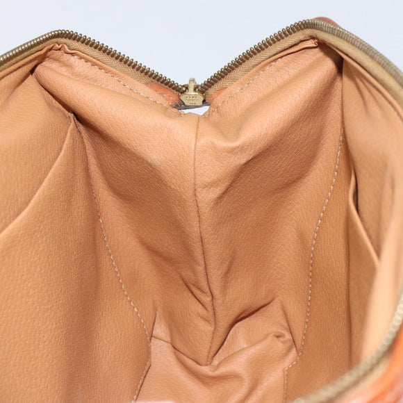 CELINE Macadam Canvas Pouch PVC Leather Brown Gold Auth fm4982