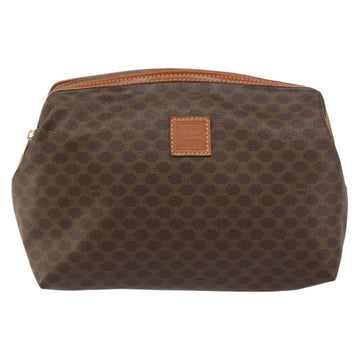 CELINE Macadam Canvas Pouch PVC Leather Brown Gold Auth fm4982 - 0