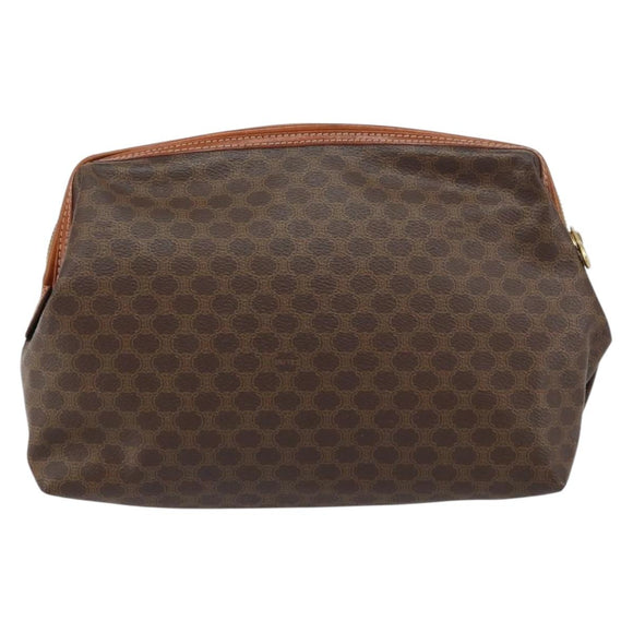 CELINE Macadam Canvas Pouch PVC Leather Brown Gold Auth fm4982
