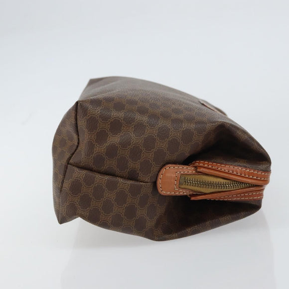 CELINE Macadam Canvas Pouch PVC Leather Brown Gold Auth fm4982