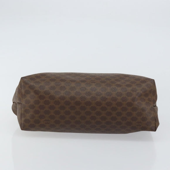 CELINE Macadam Canvas Pouch PVC Leather Brown Gold Auth fm4982