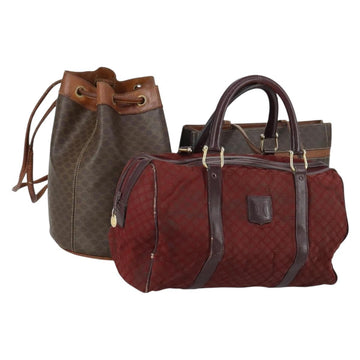 CELINE Macadam Canvas Shoulder Bag PVC Leather 3 Set Red Brown Auth fm4983