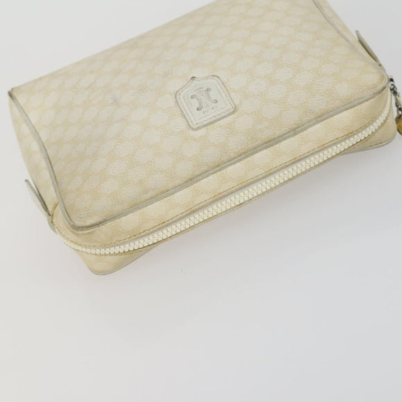 CELINE Macadam Canvas Clutch Bag PVC Leather 4 Set Beige White Auth fm4984