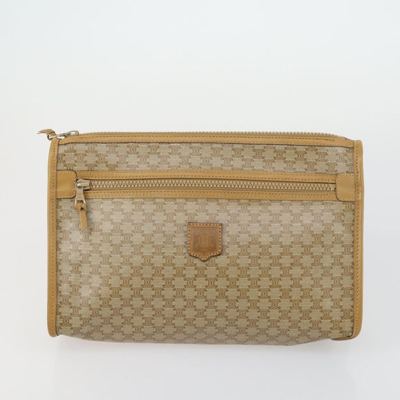 CELINE Macadam Canvas Clutch Bag PVC Leather 4 Set Beige White Auth fm4984
