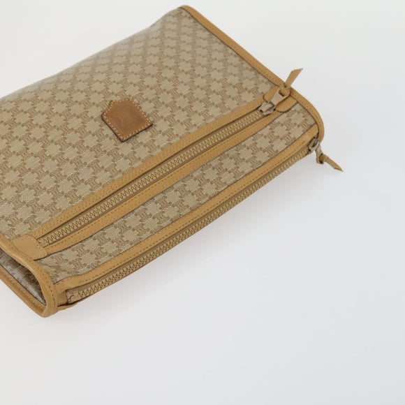 CELINE Macadam Canvas Clutch Bag PVC Leather 4 Set Beige White Auth fm4984