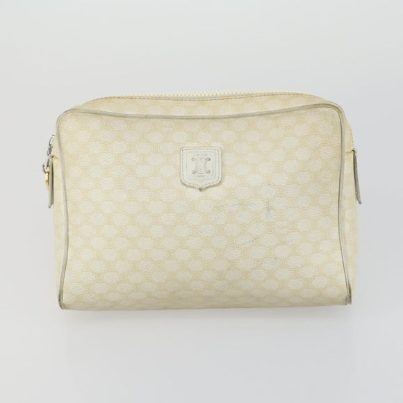 CELINE Macadam Canvas Clutch Bag PVC Leather 4 Set Beige White Auth fm4984