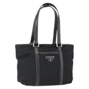 PRADA Tote Bag Nylon Leather Black Silver Auth fm4986-1