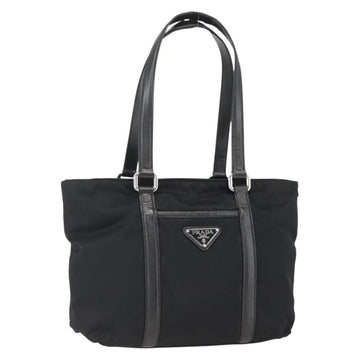 PRADA Tote Bag Nylon Leather Black Silver Auth fm4986