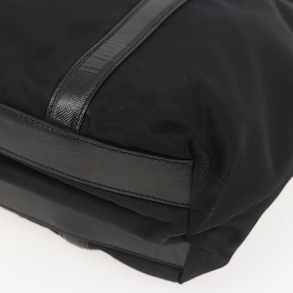 PRADA Tote Bag Nylon Leather Black Silver Auth fm4986