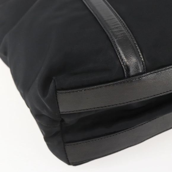 PRADA Tote Bag Nylon Leather Black Silver Auth fm4986