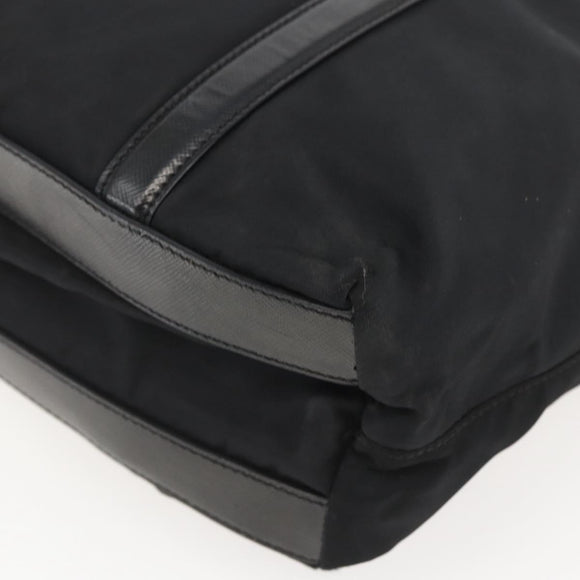 PRADA Tote Bag Nylon Leather Black Silver Auth fm4986
