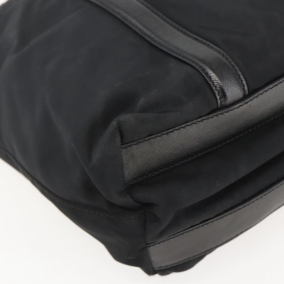 PRADA Tote Bag Nylon Leather Black Silver Auth fm4986