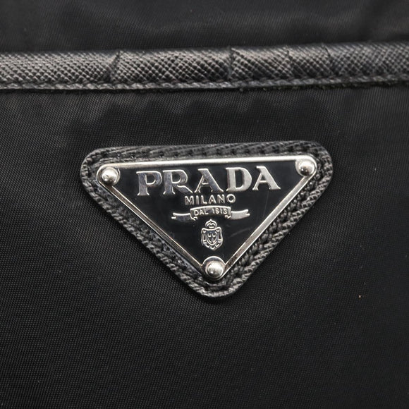 PRADA Tote Bag Nylon Leather Black Silver Auth fm4986