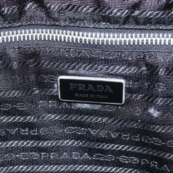 PRADA Tote Bag Nylon Leather Black Silver Auth fm4986