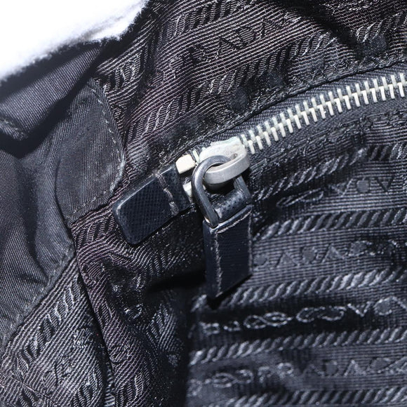 PRADA Tote Bag Nylon Leather Black Silver Auth fm4986