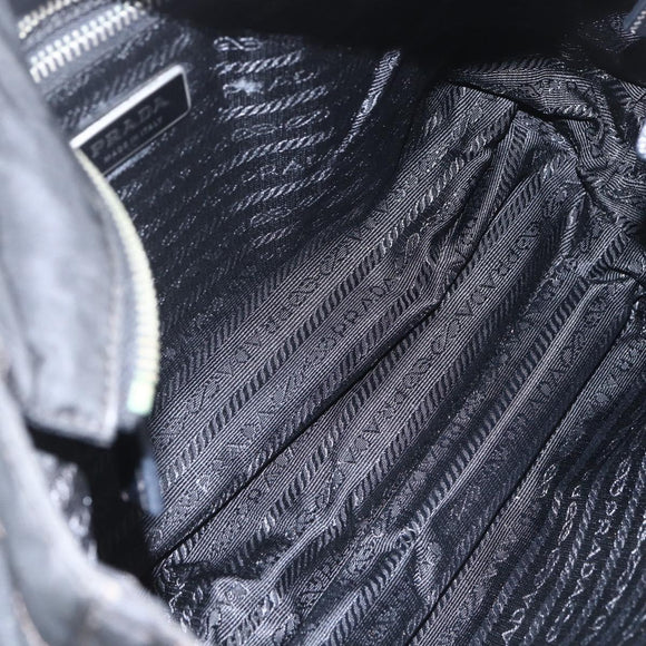 PRADA Tote Bag Nylon Leather Black Silver Auth fm4986