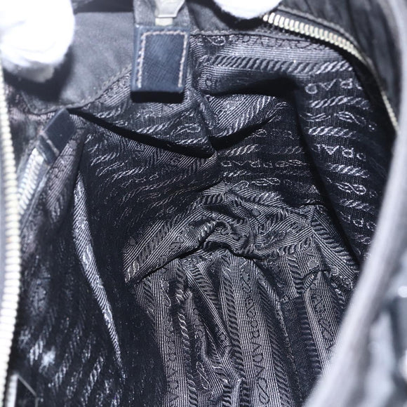 PRADA Tote Bag Nylon Leather Black Silver Auth fm4986