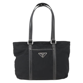 PRADA Tote Bag Nylon Leather Black Silver Auth fm4986 - 0