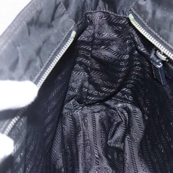 PRADA Tote Bag Nylon Leather Black Silver Auth fm4986