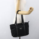PRADA Tote Bag Nylon Leather Black Silver Auth fm4986-23