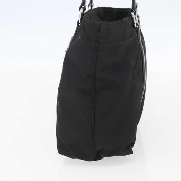 PRADA Tote Bag Nylon Leather Black Silver Auth fm4986